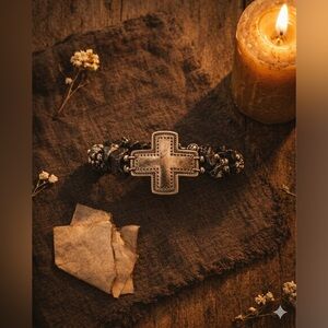 Genuine Taxco Mexico Sterling Silver Cross Bracelet Artisan Signed Spiritual